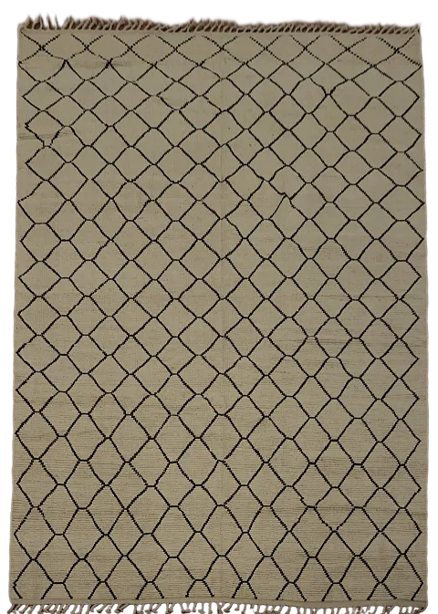 Intricate Trellis-Patterned Moroccan Area Rug 9x13 in Neutral Tones