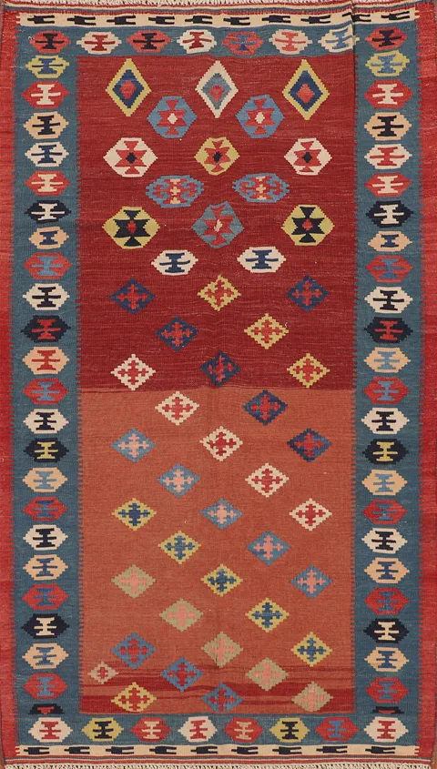 Flat Weave Vegetable Dye Kilim Qashqai Persian Rug 3x6