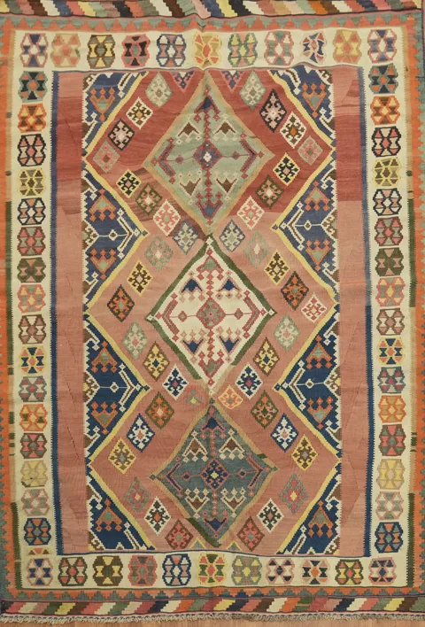 Authentic Hand-Woven Persian Kilim Rug | 5x8 Vegetable Dye Wool Area Rug