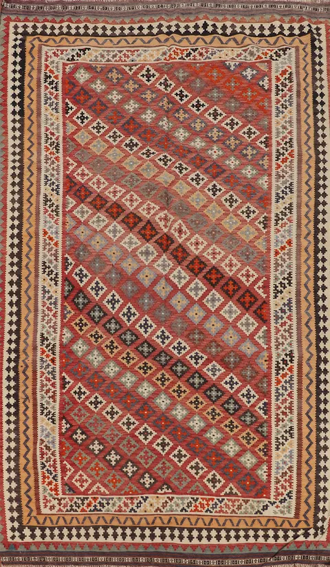 Vegetable Dye Wool Kilim Qashqai Persian Rug 4x8