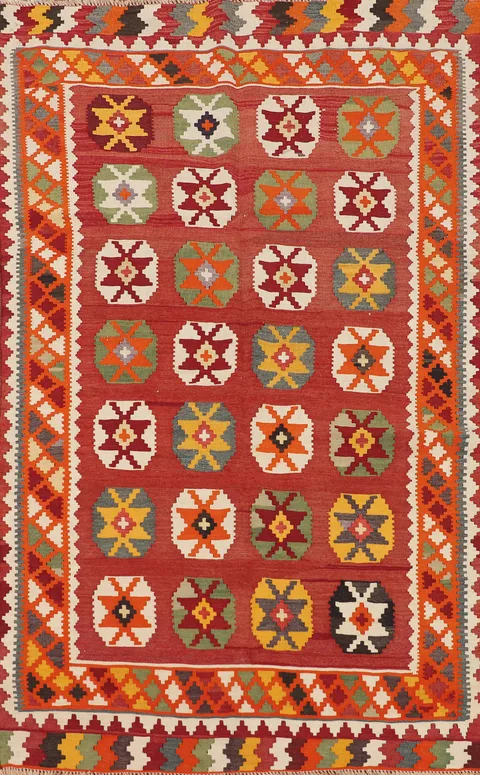 All-Over Vegetable Dye Kilim Qashqai Persian Rug 4x6