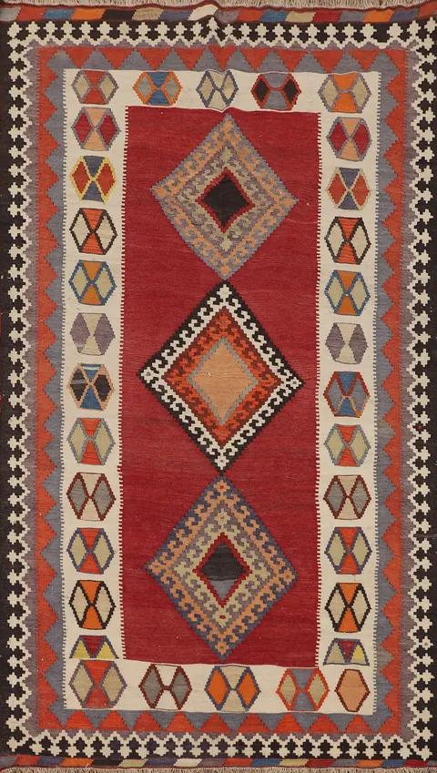 Flat Weave Vegetable Dye Kilim Qashqai Persian Rug 4x8