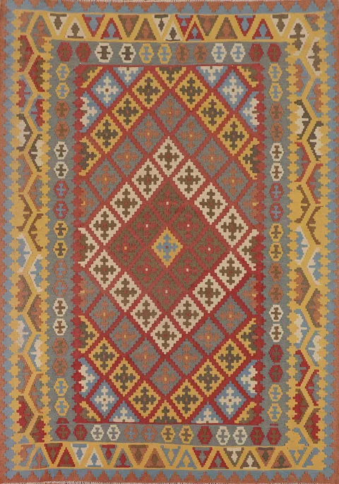 Flat Weave Geometric Kilim Persian Area Rug 7x10