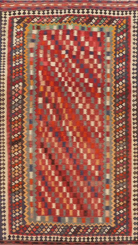 Antique Wool Kilim Qashqai Persian Vegetable Dye Rug 5x10