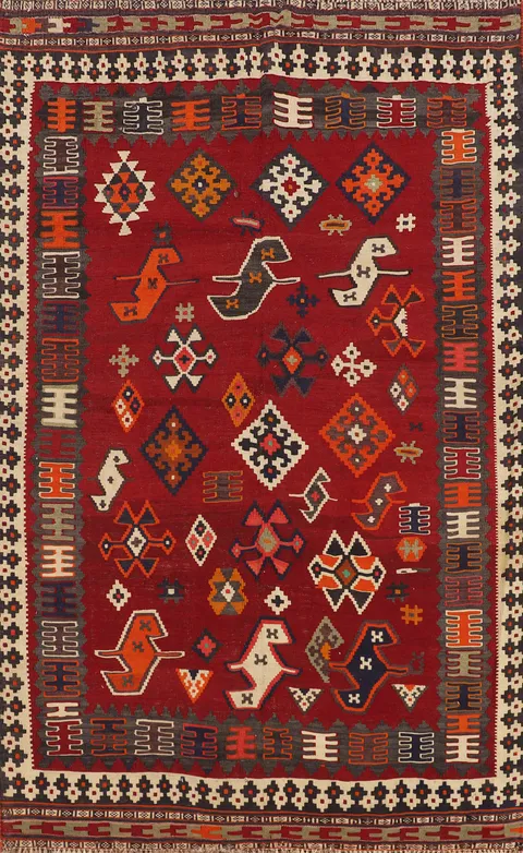 Vegetable Dye Red Kilim Qashqai Persian Rug 5x7