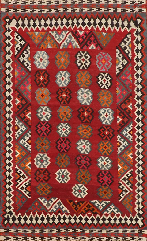 Vegetable Dye Red Kilim Qashqai Persian Area Rug 5x8