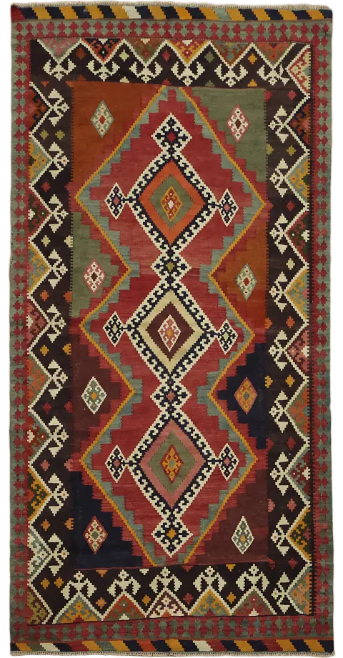 Reversible Wool Kilim Qashqai Persian Area Rug 5x8