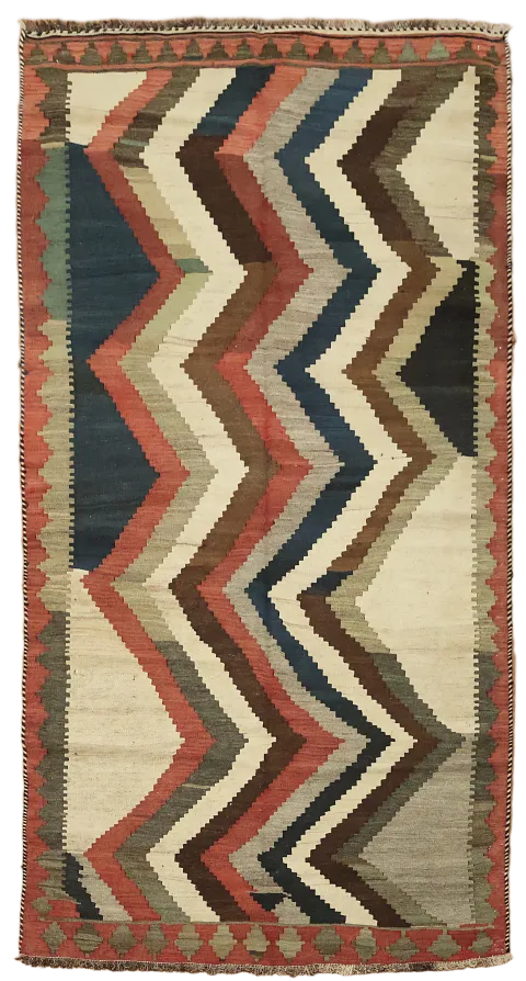 Chevron Wool Handwoven Kilim Persian Area Rug 5x9
