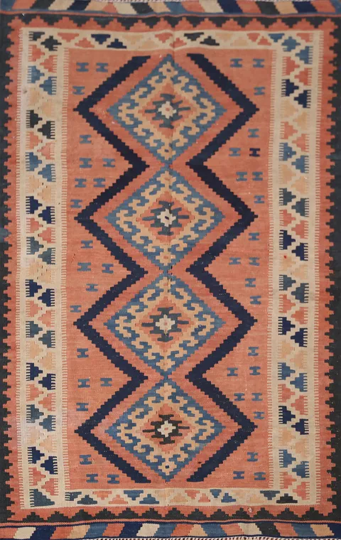 Pink Geometric Wool Kilim Persian Rug 3x5