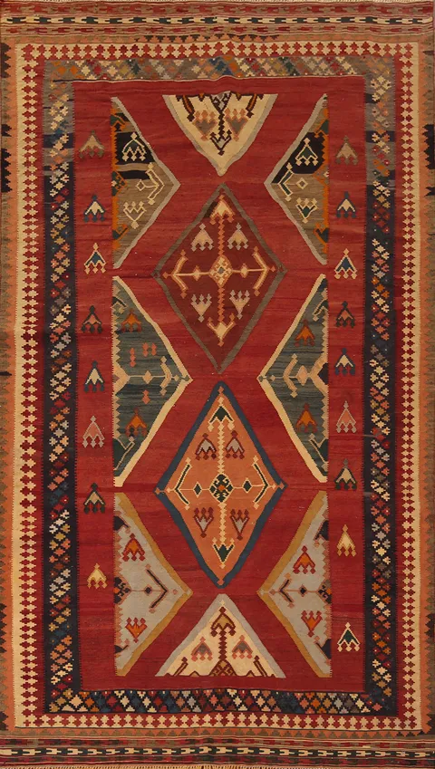 Tribal Wool Kilim Qashqai Persian Vegetable Dye Rug 5x10
