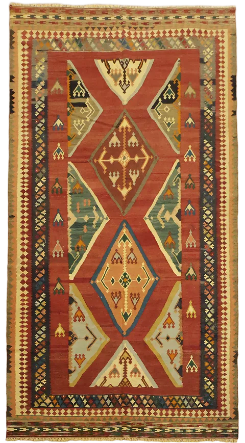 Tribal Wool Kilim Qashqai Persian Vegetable Dye Rug 5x10