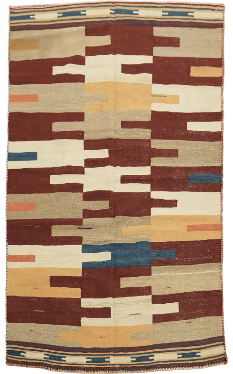 Flat Weave Kilim Qashqai Reversible Wool Persian Rug 5x7