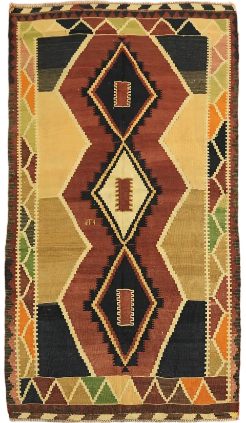 Vegetable Dye Wool Kilim Qashqai Persian Area Rug 5x8