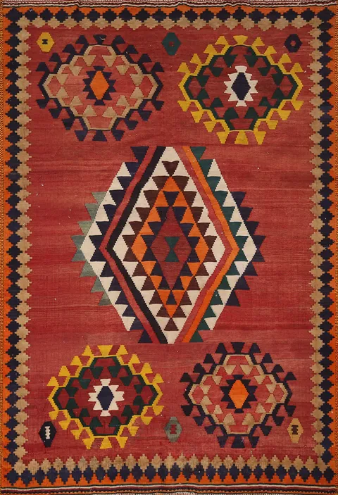 Flat Weave Kilim Qashqai Vegetable Dye Persian Rug 5x7