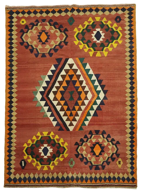 Flat Weave Kilim Qashqai Vegetable Dye Persian Rug 5x7
