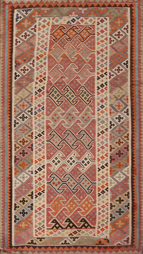 Geometric Wool Kilim Qashqai Persian Area Rug 5x10