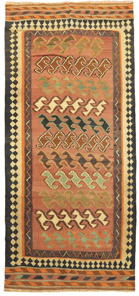 Vegetable Dye Kilim Qashqai Persian Runner Rug 4x9