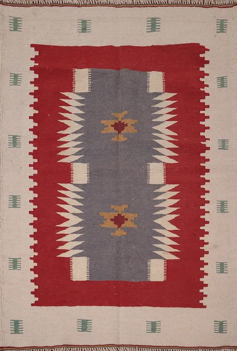 Geometric Wool Kilim Persian Accent Rug 3x4
