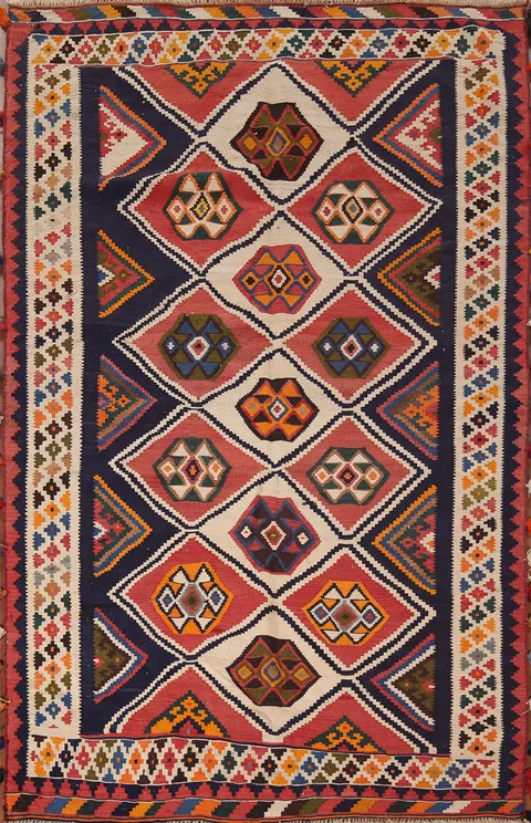 Vintage Wool Kilim Qashqai Persian Area Rug 5x8