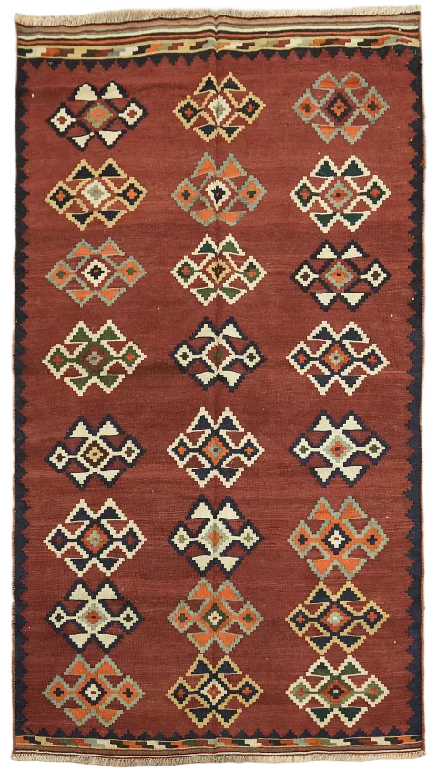 Vintage Red Wool Kilim Qashqai Persian Rug 4x7