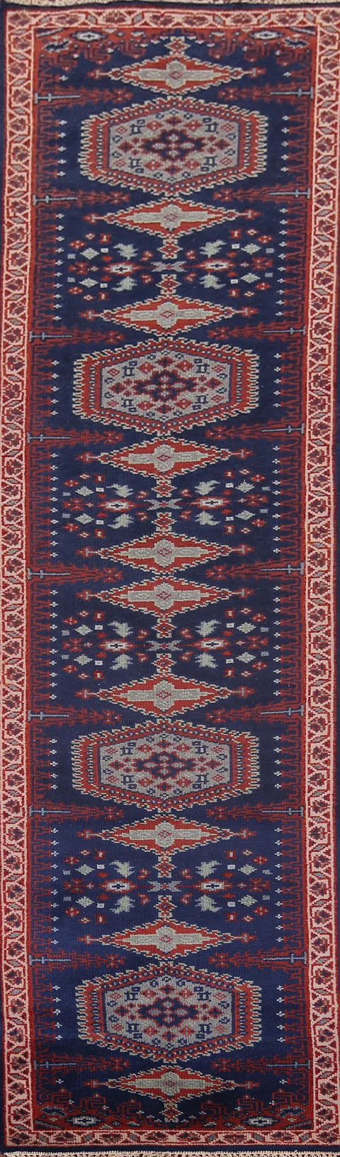 Blue Geometric Viss Oriental Runner Rug 3x12