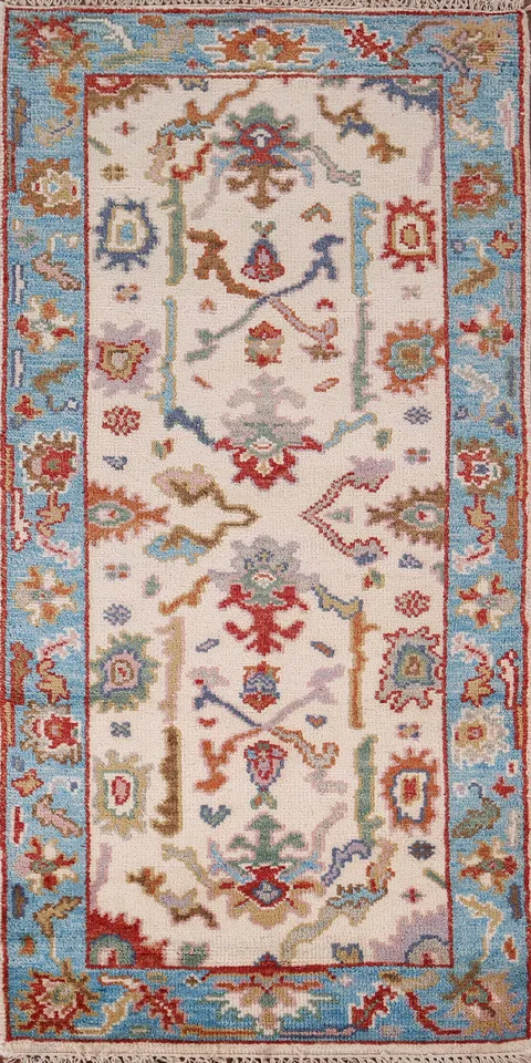 Handmade Wool Ivory Oushak Indian Accent Rug 3x6
