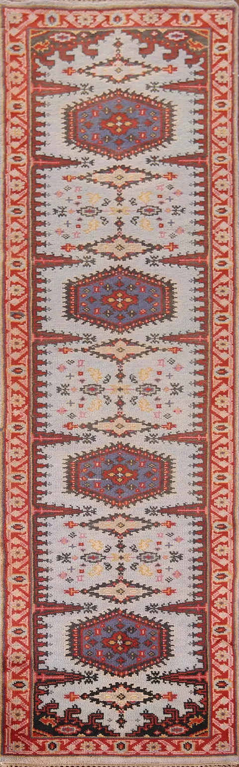 Light Blue Geometric Viss Oriental Runner Rug 3x10