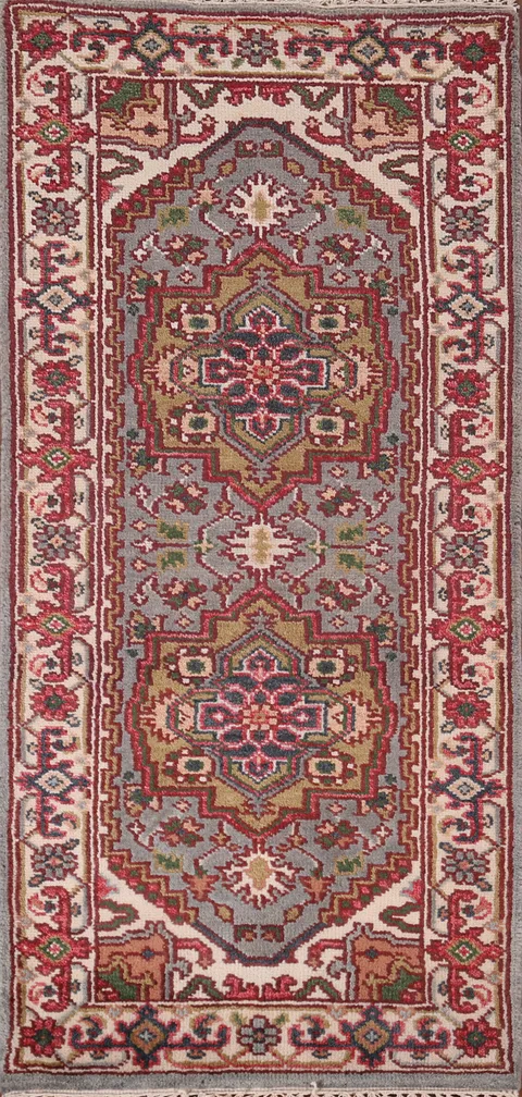 Gray Geometric Heriz Serapi Oriental Rug 3x6