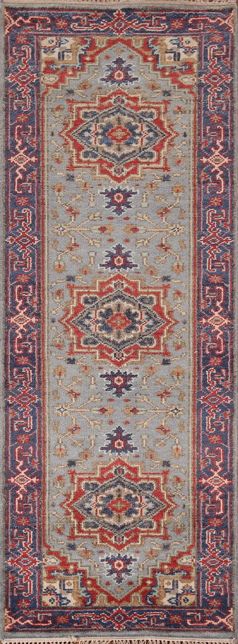 Blue Gray Heriz Serapi Oriental Runner Rug 3x8