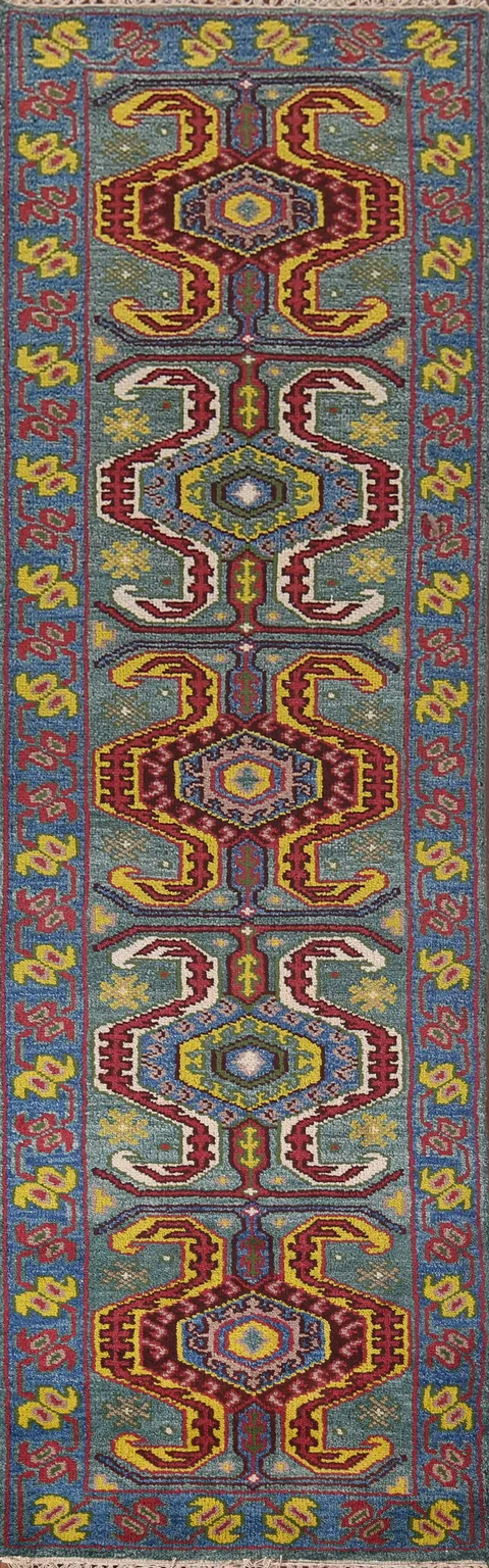 Geometric Kazak Oriental Runner Rug 3x10
