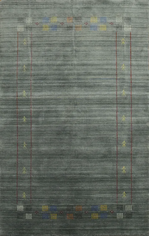 Striped Wool Gray Gabbeh Oriental Area Rug 5x8