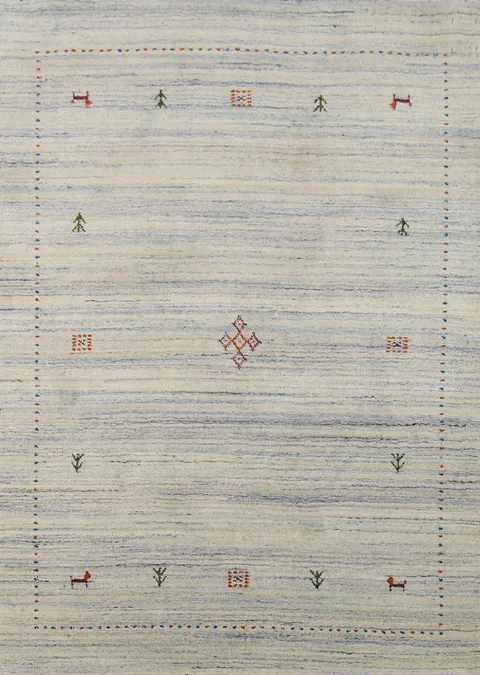 Ivory & Blue Striped Gabbeh Oriental Rug 4x6