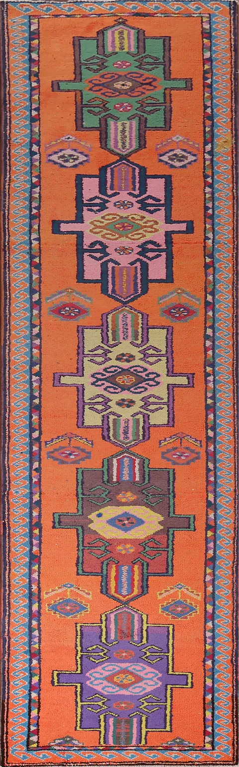 Orange Geometric Anatolian Oriental Runner Rug 3x12