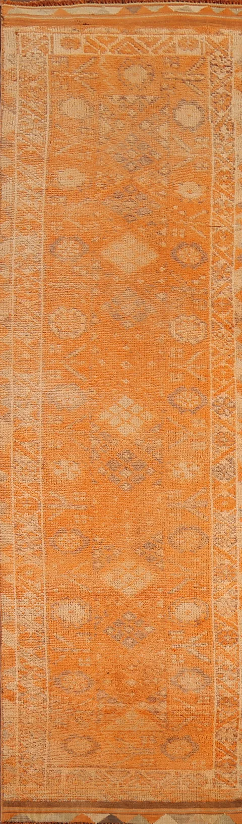 Vintage Wool Orange Anatolian Oriental Runner Rug 3x12