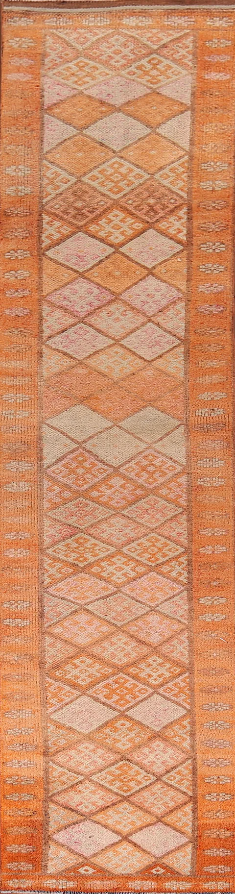 Geometric Oushak Turkish Runner Rug 3x14