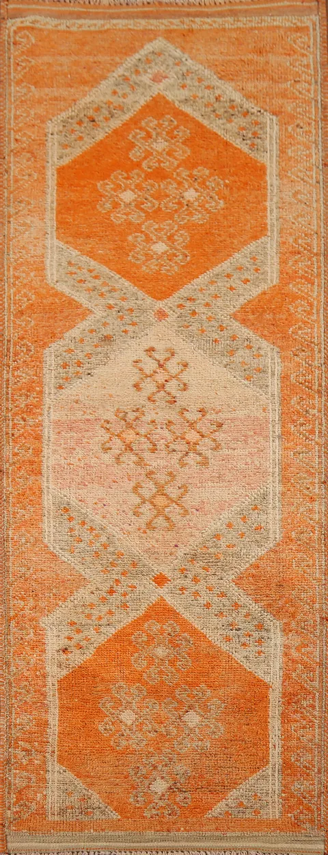 Orange Wool Oushak Oriental Runner Rug 4x10