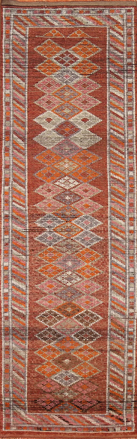 Geometric Oushak Turkish Runner Rug 3x13