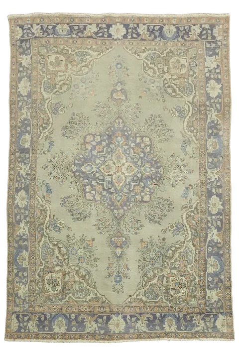 Vintage distressed Soft Green Tabriz Persian Area Rug 8x11