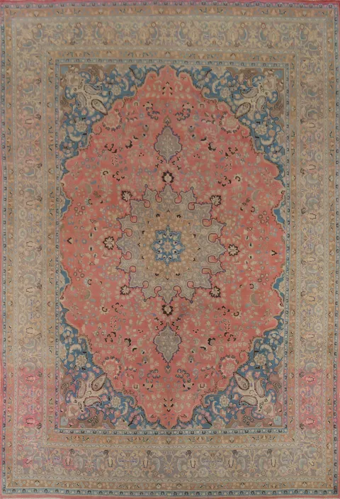 Pink Floral Mashad Persian Area Rug 10x12