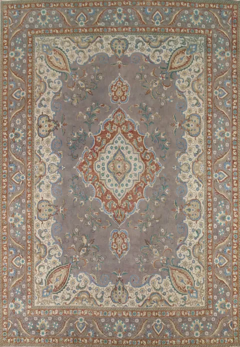 Vintage Gray Wool Tabriz Persian Area Rug 10x13