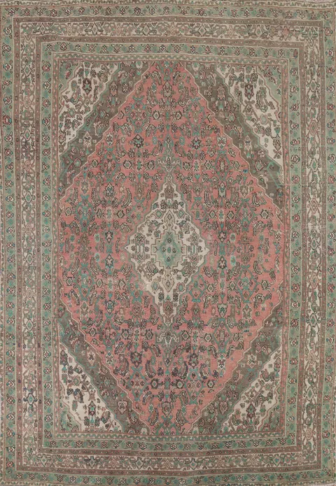 Pink Geometric Wool Hamedan Persian Area Rug 8x11