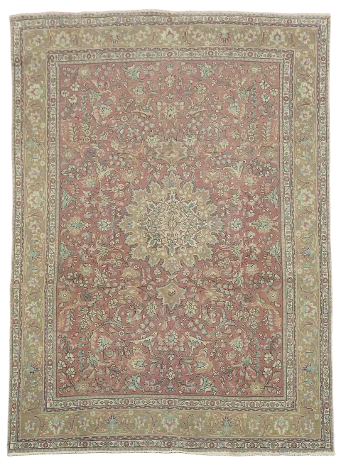 Vintage Traditional Pink Tabriz Persian Area Rug 8'x11'