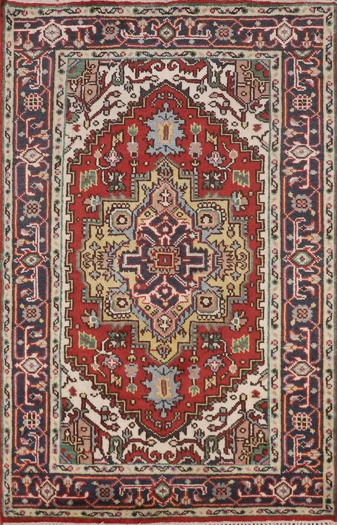 Geometric Heriz Serapi Indian Accent Rug 4x6