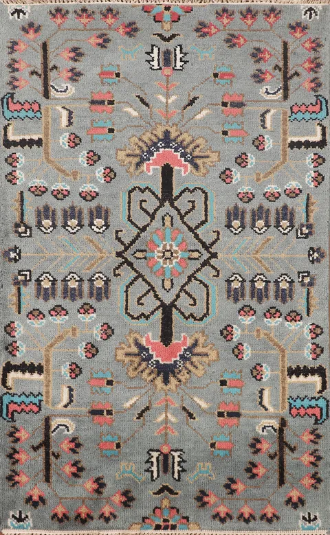 Handmade Gray Wool Ziegler Indian Accent Rug 3x5