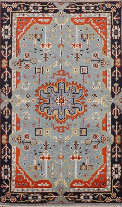 Light Blue Geometric Kazak Oriental Rug 3x5