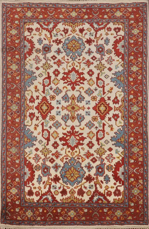 Ivory Wool Handmade Oushak Oriental Rug 4x6