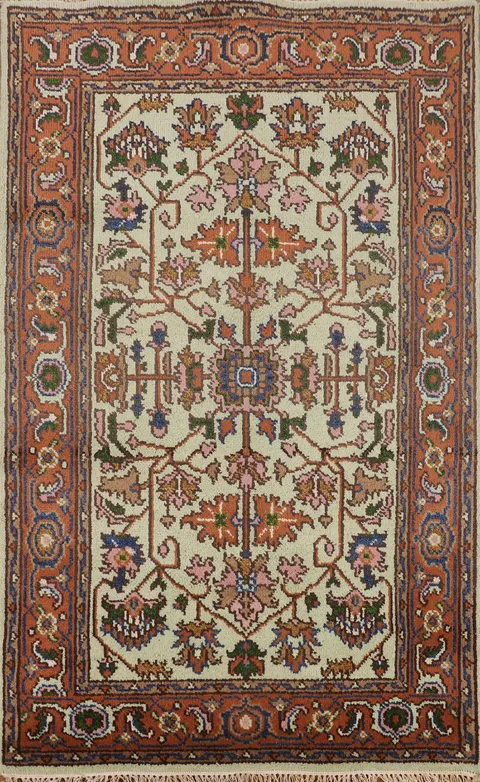 Light Green Wool Heriz Serapi Indian Accent Rug 4x6