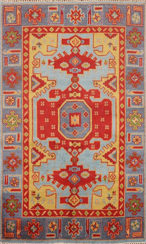 Geometric Wool Kazak Oriental Rug 4x6