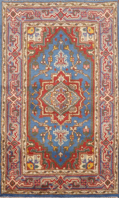 Blue Geometric Heriz Serapi Indian Accent Rug 3x5