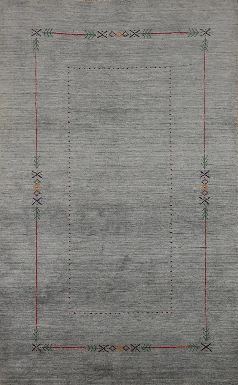 Gray & Green Striped Wool Gabbeh Indian Area Rug 5x8